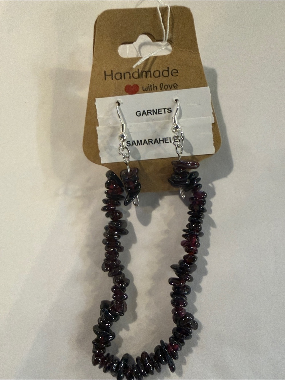 Handmade Garnet Chip Drop Earrings — Deep Garnet Red